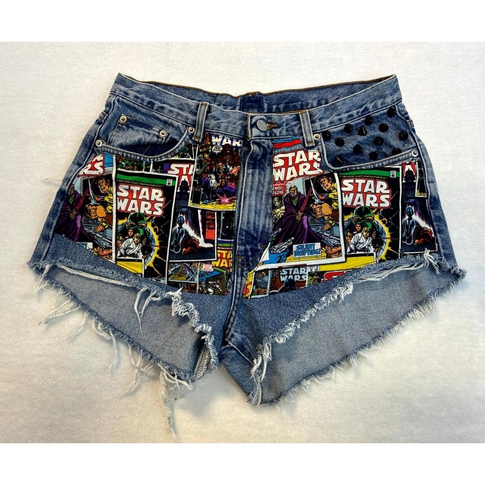 Coal N Terry Star Wars Custom Reworked Studded Distressed Denim Shorts CK Denim - Picture 2 of 13